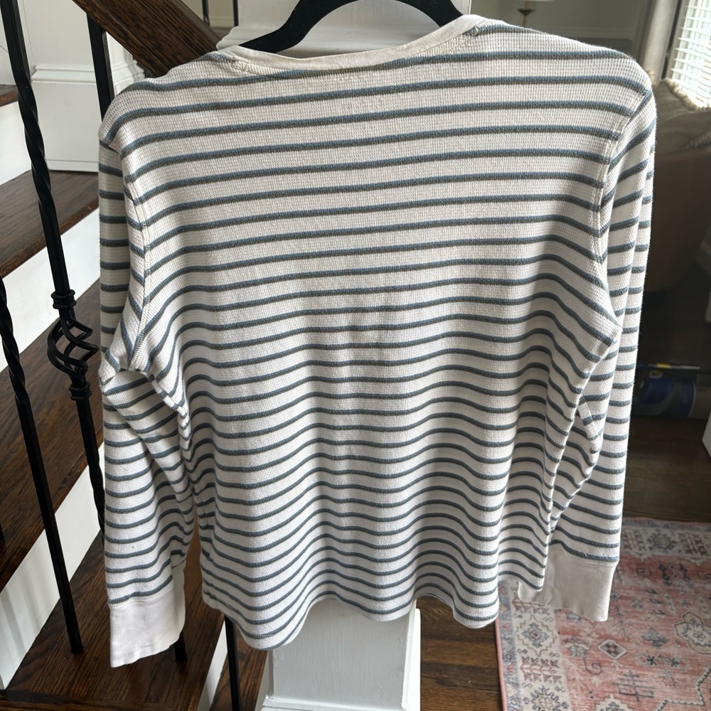 L.L. Bean Blue and Cream Striped Henley Shirt Size Large - Picture 6 of 6